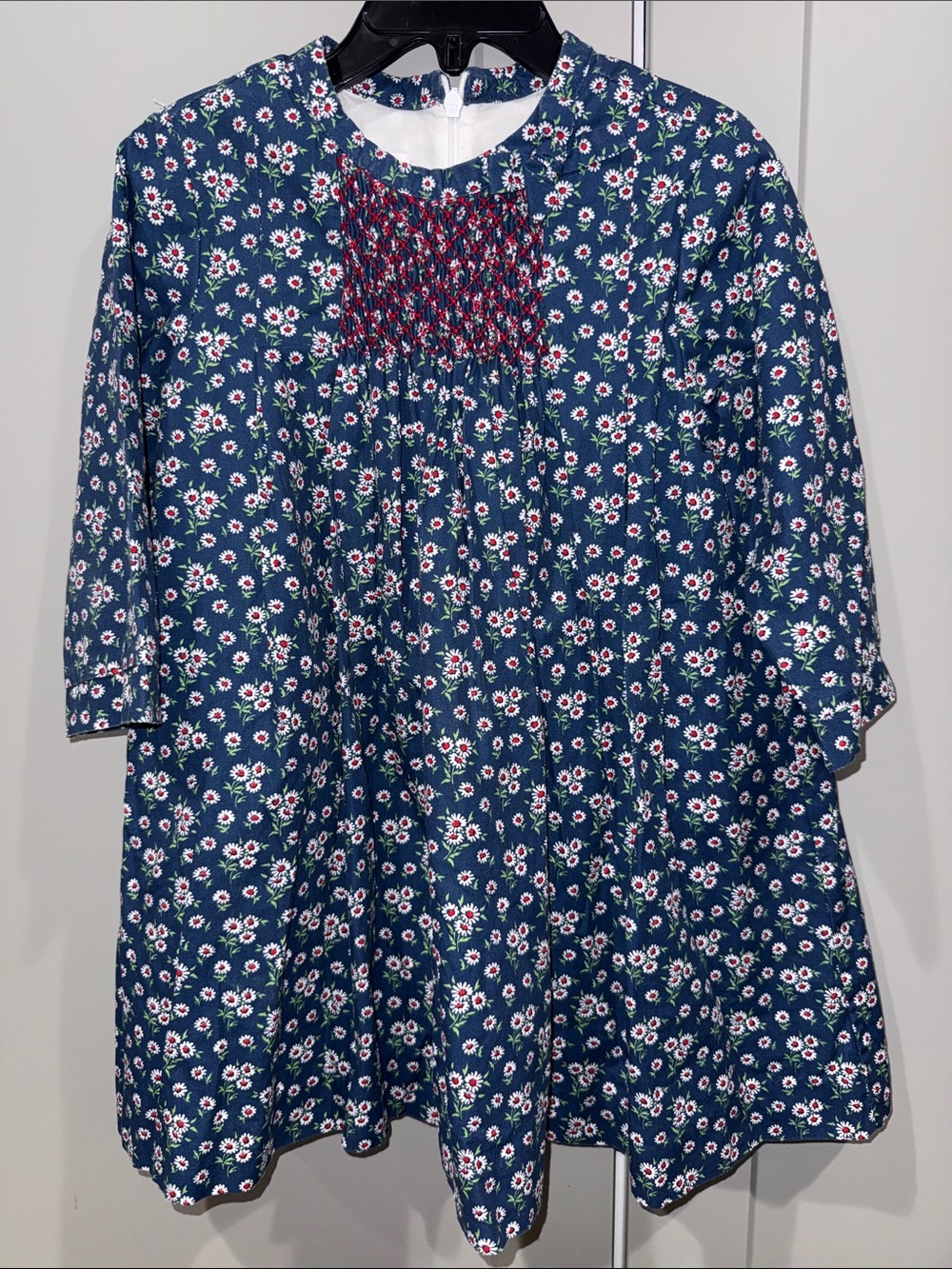 Navy Floral Smocked Casual Dress for Girls